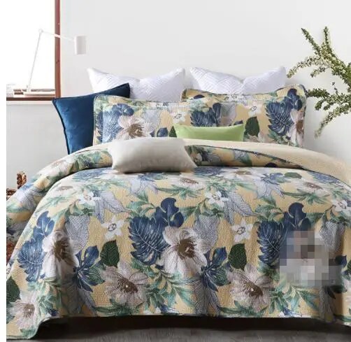 Flowers Leaves Chic Boho Bedspread Coverlet 100% Cotton Lightweight 3Pcs Bedding Set