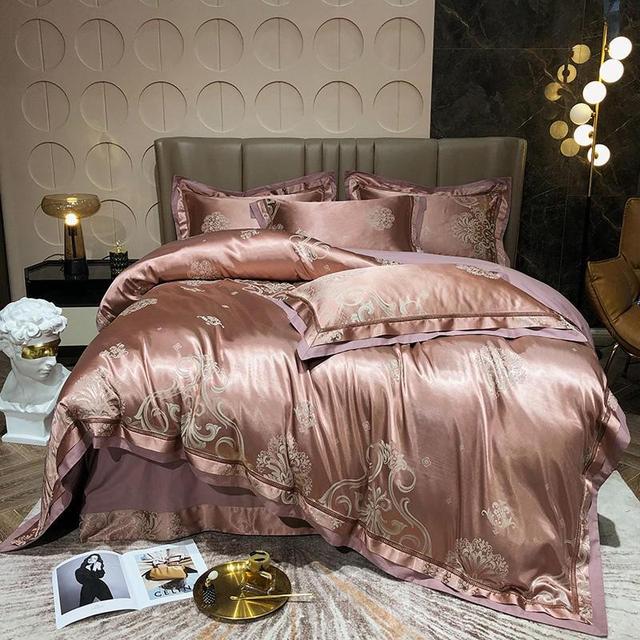 Premium Silver Gold Baroque Europe Silky Jacquard Duvet Cover Set, Satin Cotton 600TC Bedding Set