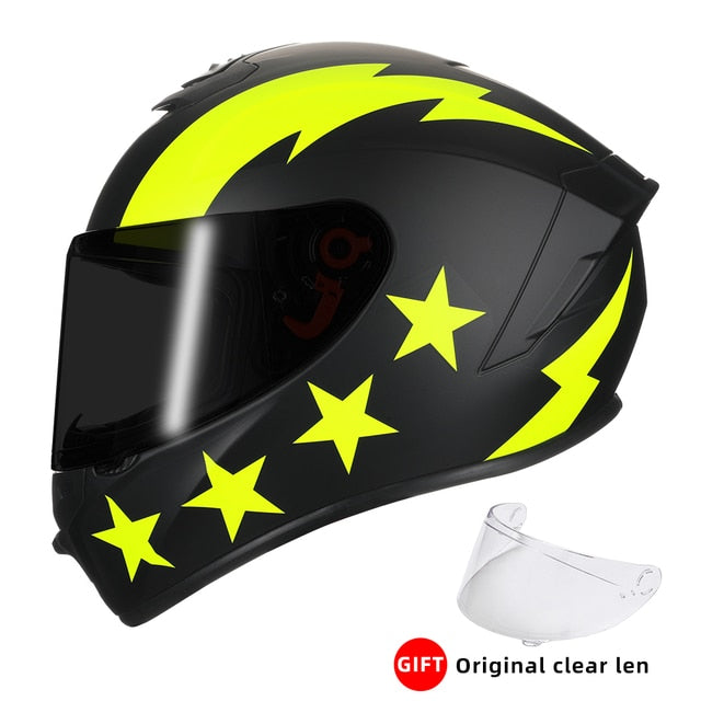 Black White Star Full Face Motorcycle Helmets Clear Visor DOT Approved Moto Sport Out Door