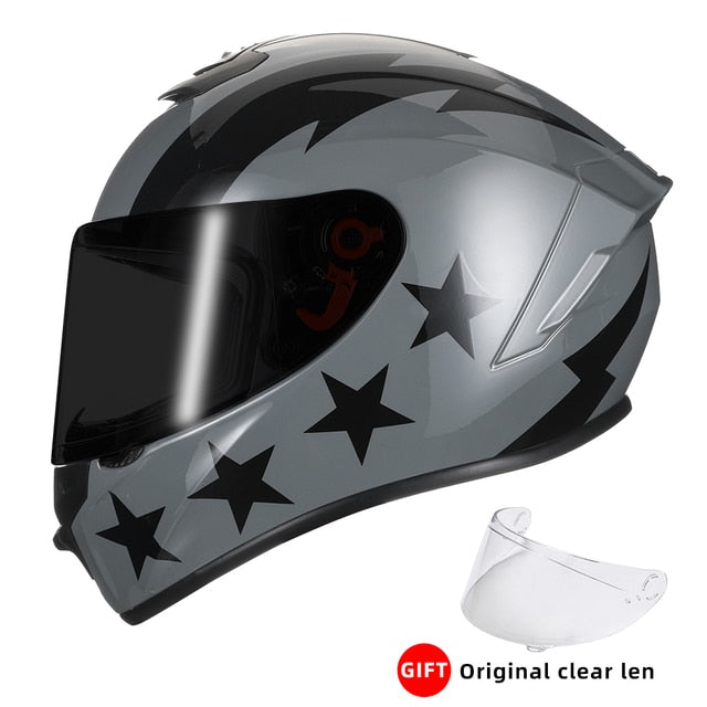 Black White Star Full Face Motorcycle Helmets Clear Visor DOT Approved Moto Sport Out Door