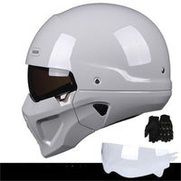 Thumbnail for White Black Matte Half Face Motorcycle Helmets with Glove Vintage Sport