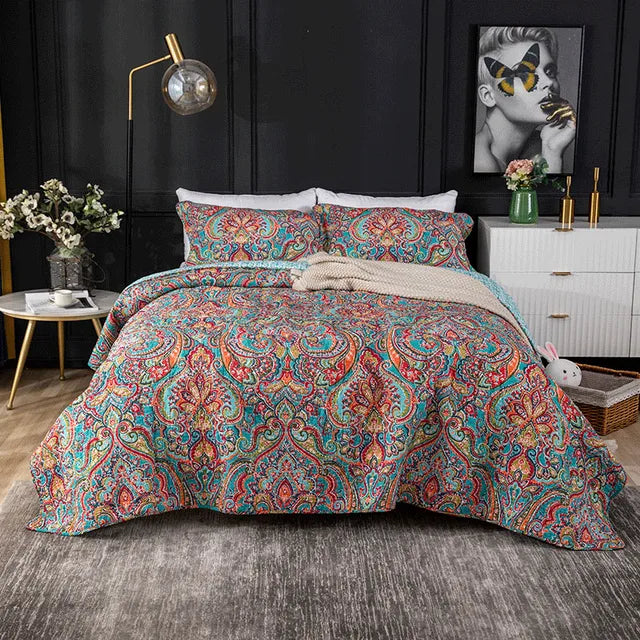 Boho Colorful Cotton Quilt Bedspread Bohemia Coverlet Blanket Bedding Set