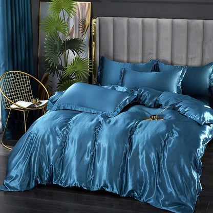 White Purple Silky Smooth Satin Pure Color Family Duvet Cover Bedding Set