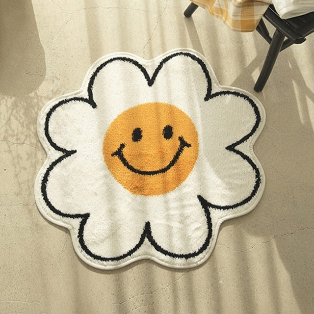 Nordic Smile Sunflower Rugs Living Room Round Carpet Decor