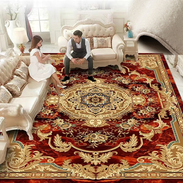 Red Blue Baroque Europe Carpet Thickened Living Room Rugs Large Decor