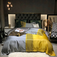Thumbnail for Luxury Black Gold Patchwork Jacquard Duvet Cover Set, Egyptian Cotton 1000TC Bedding Set