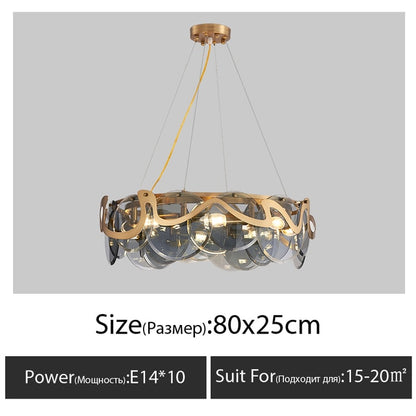 Gold Smoke Glass Chandelier Lighting Luxury For Bedroom Dining Room
