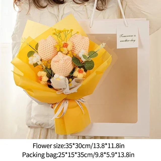 Nice Knitted Flowers Sunflower Crochet Bouquet Handmade Gifts Artificial Flora