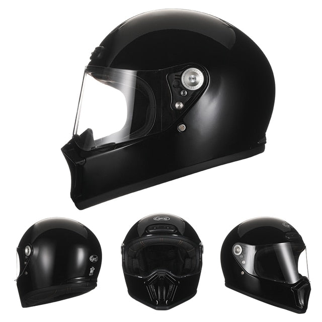 Black Yellow Retro Full Face Motorcycle Helmets Glass Fiber Lightweight Moto DOT ECE Approved