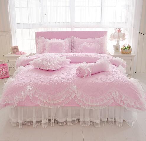 Pink Blue Purple Thick Lace Princess Girls Duvet Cover Set 100% Cotton Bedding Set