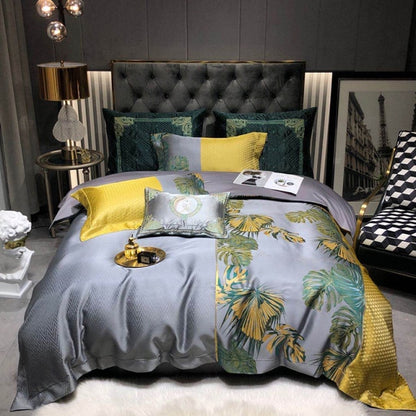 Luxury Black Gold Patchwork Jacquard Duvet Cover Set, Egyptian Cotton 1000TC Bedding Set