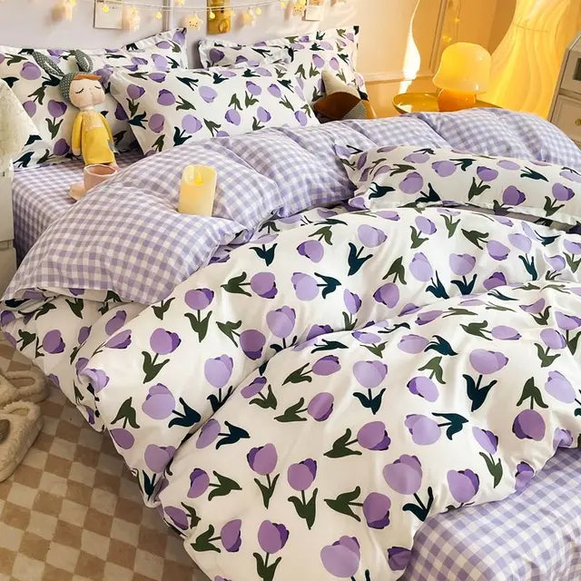 Garden Flower Fashion for Kids Student Soft Polyester Fabric Bedding Set