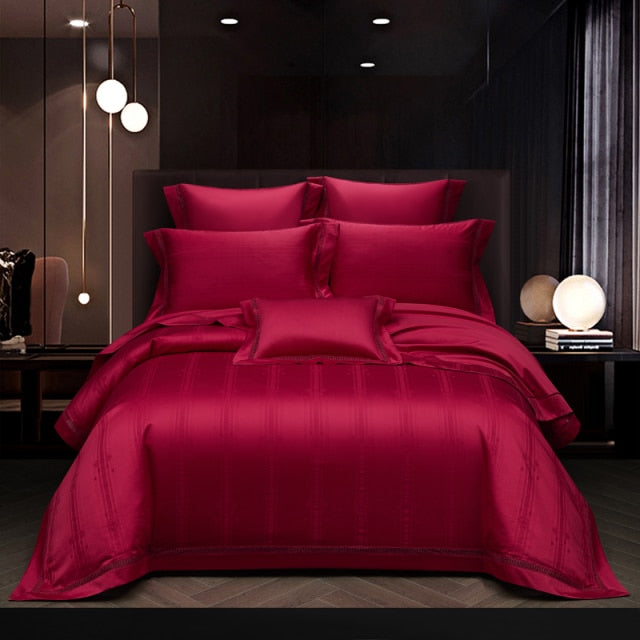 Luxury Gold Red Silk Jacquard Baroque Europe Duvet Cover Set, 1200TC Egyptian Cotton Bedding Set