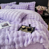 Thumbnail for Premium Gradient Fur Autumn Winter Plush Cozy Duvet Cover Bedding Set