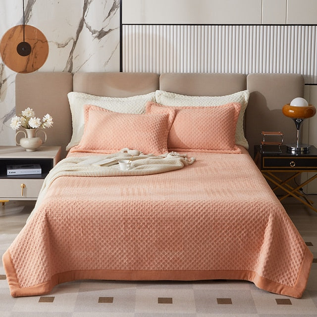 Grey Brown Coffee Luxury European 3D Carved Velvet Fleece Fabric Bedspread Coverlet Bedding Set