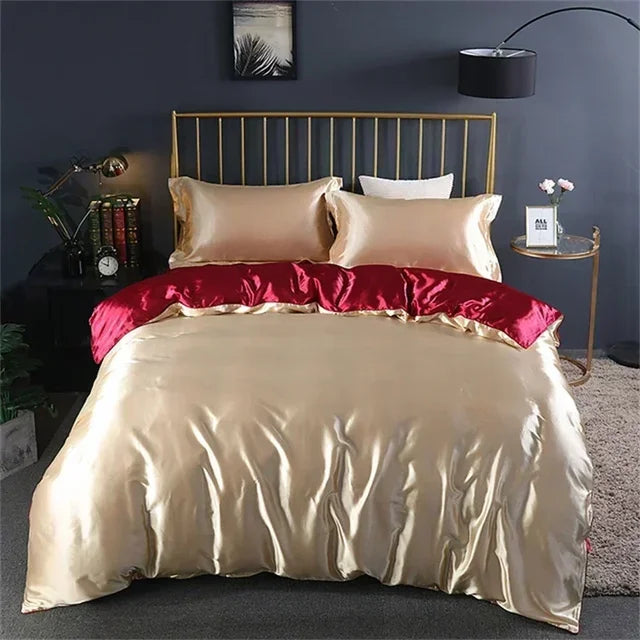 Luxury White Gold Natural Mulberry Ice Silk American Bedding Set