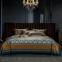 Thumbnail for Luxury Brown Blue Baroque European Palace Silky Boho Duvet Cover Set, 1000TC Egyptian Cotton Bedding Set