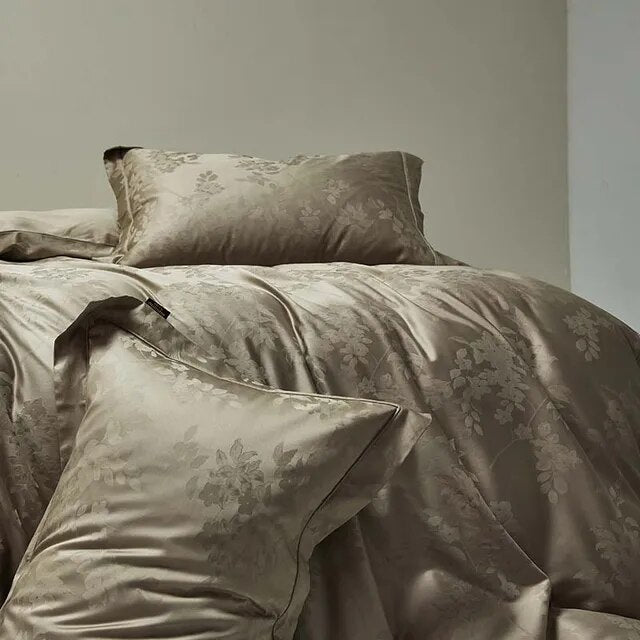 Luxury Black Burgundy Satin Jacquard Patchwork Silky Duvet cover Set, 1000TC Egyptian Cotton Bedding Set