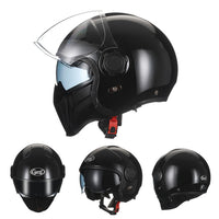 Thumbnail for Black Grey Skull Retro Motorcycle Helmets Open Full Face Double Lens Dot Approved