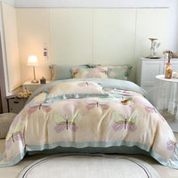 Thumbnail for Brown Autumn Summer Leaves Pattern Silky Duvet Cover Set, 100% Tencel Bedding Set