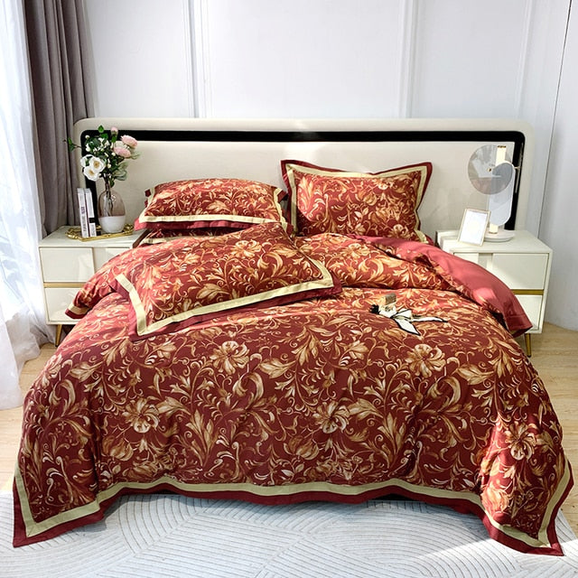 Nature Vintage Oil Painting Flowers Luxury Silky Duvet Cover, Egyptian Cotton 1000TC Bedding Set