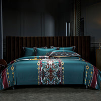 Thumbnail for Luxury Brown Blue Baroque European Palace Silky Boho Duvet Cover Set, 1000TC Egyptian Cotton Bedding Set