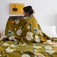 Thumbnail for Leave Tropical Flower Nordic Throw Blanket 100% Cotton Bedspread