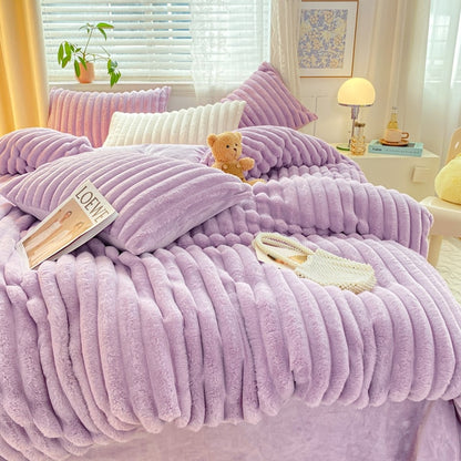 Pink Grey Luxury Fluffy Soft Warm Velvet Fleece Girl Child Duvet Cover Bedding Set