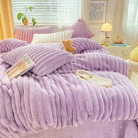 Thumbnail for Pink Grey Luxury Fluffy Soft Warm Velvet Fleece Girl Child Duvet Cover Bedding Set