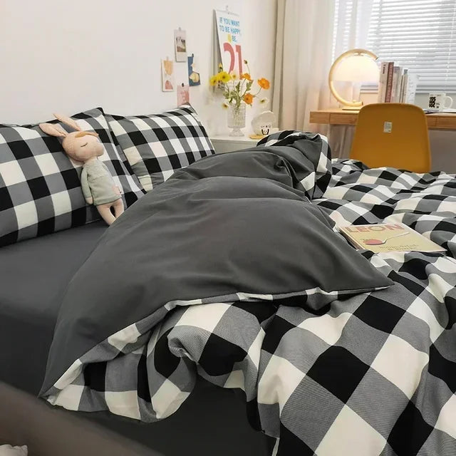 Japan Checkered Plaid Skin Friendly for Child Bedding Set