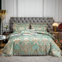 Thumbnail for Gold Green Satin Jacquard Very Soft Silky Duvet Cover Bedding Set