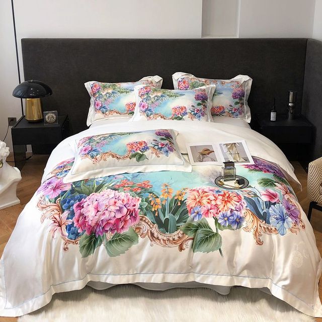 Premium Peacock Boho Digital Printing Smooth Soft Silky Duvet Cover Set, Polyester 600TC Bedding Set