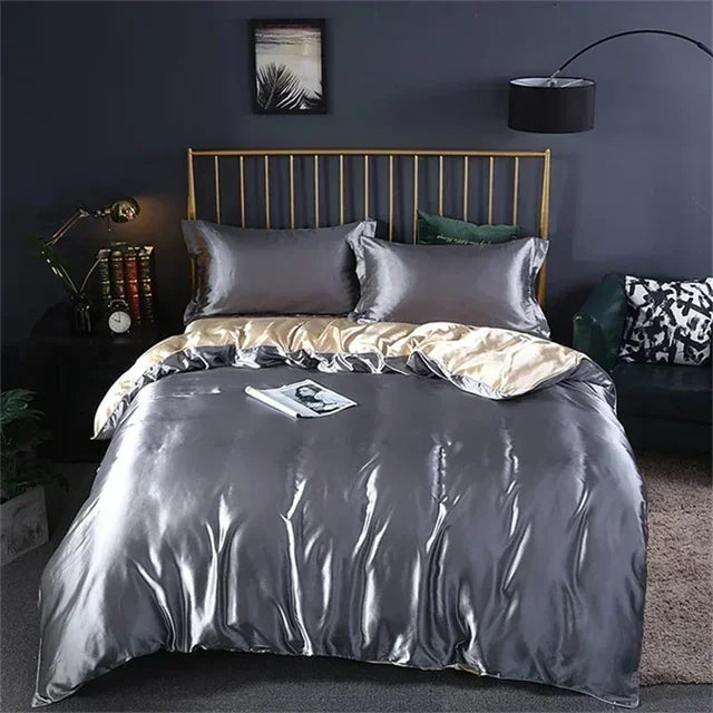 Luxury White Gold Natural Mulberry Ice Silk American Bedding Set