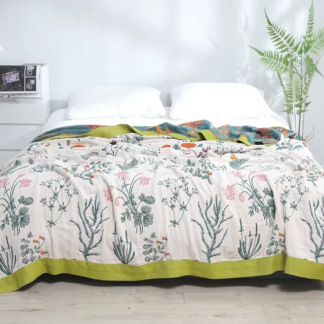 Leave Tropical Flower Nordic Throw Blanket 100% Cotton Bedspread