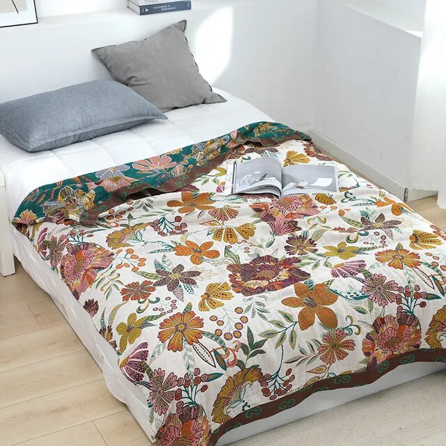 Leave Tropical Flower Nordic Throw Blanket 100% Cotton Bedspread