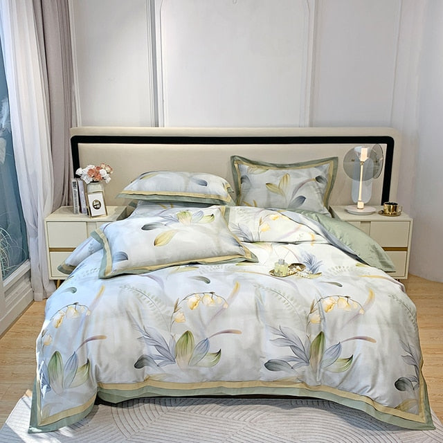 Nature Vintage Oil Painting Flowers Luxury Silky Duvet Cover, Egyptian Cotton 1000TC Bedding Set