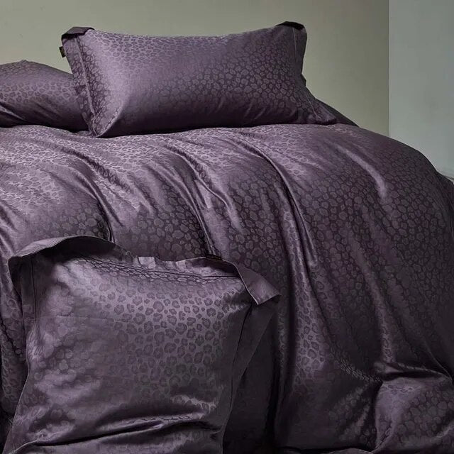 Luxury Black Burgundy Satin Jacquard Patchwork Silky Duvet cover Set, 1000TC Egyptian Cotton Bedding Set