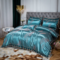 Thumbnail for Gold Green Satin Jacquard Very Soft Silky Duvet Cover Bedding Set