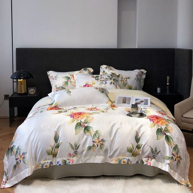 Premium Peacock Boho Digital Printing Smooth Soft Silky Duvet Cover Set, Polyester 600TC Bedding Set