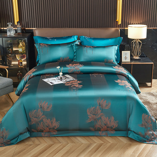 Luxury Gold Pink Jacquard Premium Duvet Cover Set, Egyptian Cotton 1000TC Bedding Set