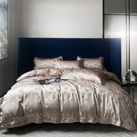 Thumbnail for Luxury Brown Grey Rose Jacquard Patchwork Duvet Cover Set, Egyptian Cotton 1000TC Bedding Set