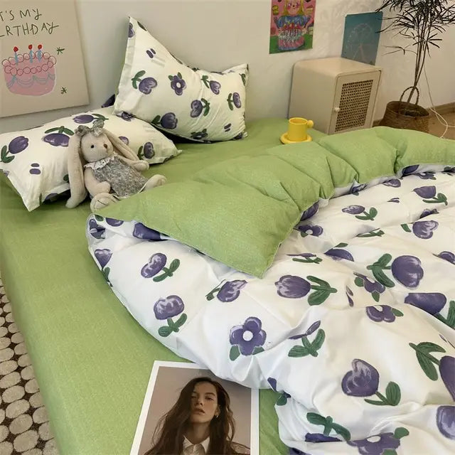 Garden Flower Fashion for Kids Student Soft Polyester Fabric Bedding Set