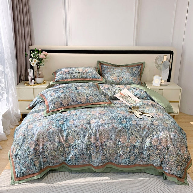 Nature Vintage Oil Painting Flowers Luxury Silky Duvet Cover, Egyptian Cotton 1000TC Bedding Set