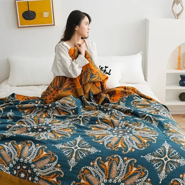 Leave Tropical Flower Nordic Throw Blanket 100% Cotton Bedspread