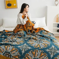 Thumbnail for Leave Tropical Flower Nordic Throw Blanket 100% Cotton Bedspread