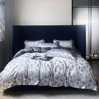 Thumbnail for Luxury Brown Grey Rose Jacquard Patchwork Duvet Cover Set, Egyptian Cotton 1000TC Bedding Set