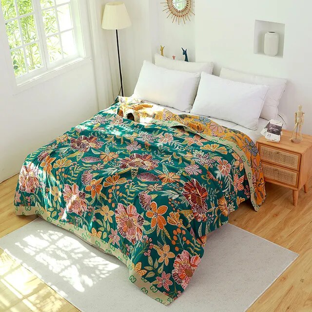 Leave Tropical Flower Nordic Throw Blanket 100% Cotton Bedspread