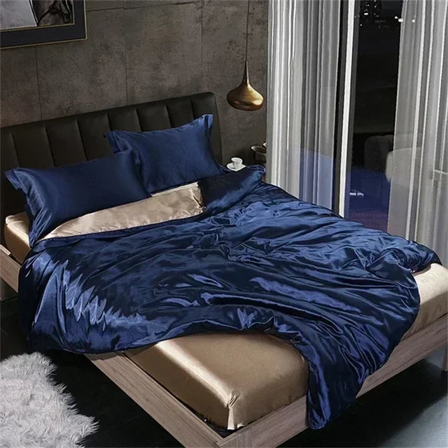 Luxury White Gold Natural Mulberry Ice Silk American Bedding Set