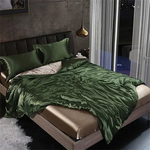 Luxury White Gold Natural Mulberry Ice Silk American Bedding Set