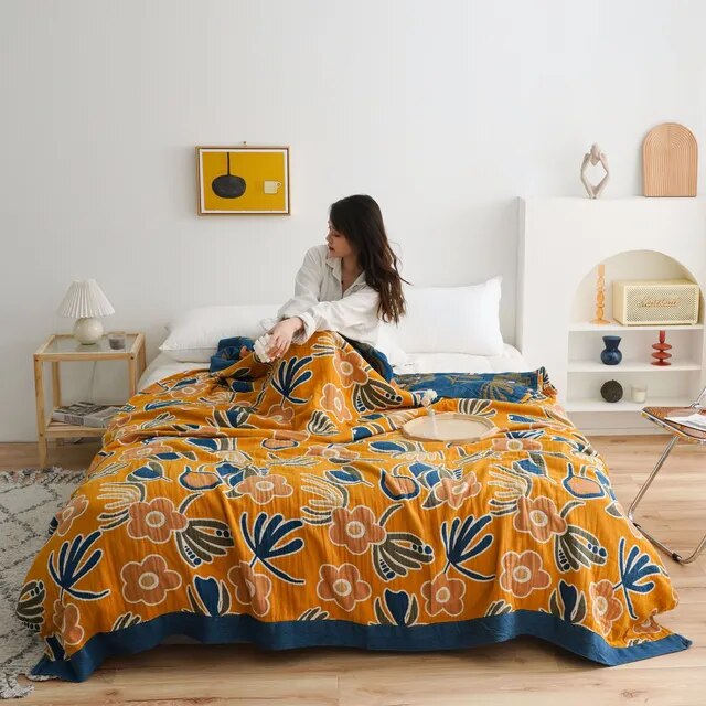 Leave Tropical Flower Nordic Throw Blanket 100% Cotton Bedspread